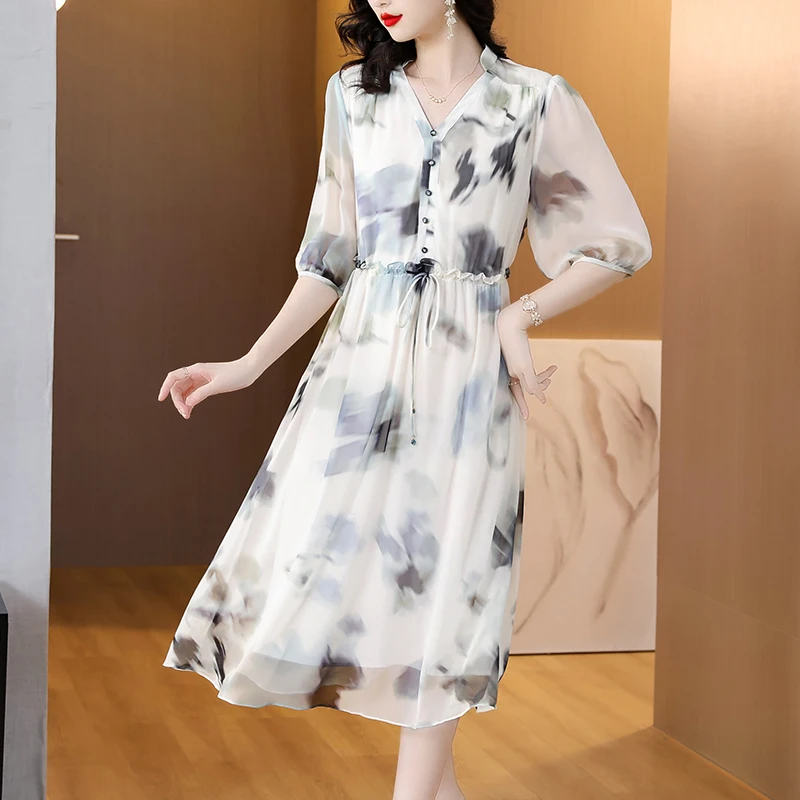 

Summer Women Chiffon Vintage Luxury Beach Bodycon Dresses 2025 Print Vacation Midi Dress Elegant Casual Night Party Vestidos