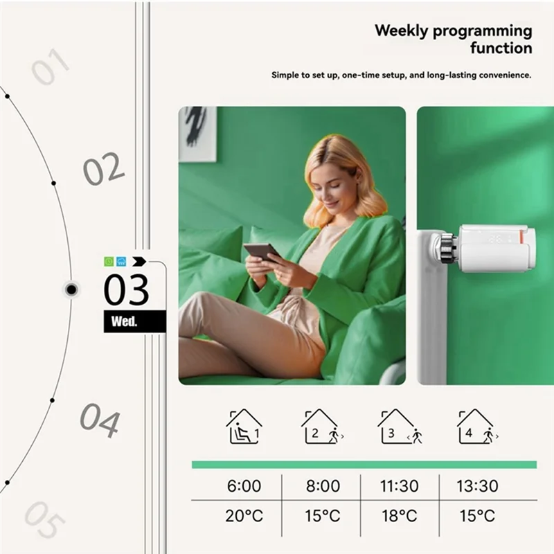 CABE-Tuya Zigbee Termostatyczny zawór grzejnikowy Smart TRV Programowalny Obsługuje Alexa i Google Home, zdalne sterowanie aplikacją
