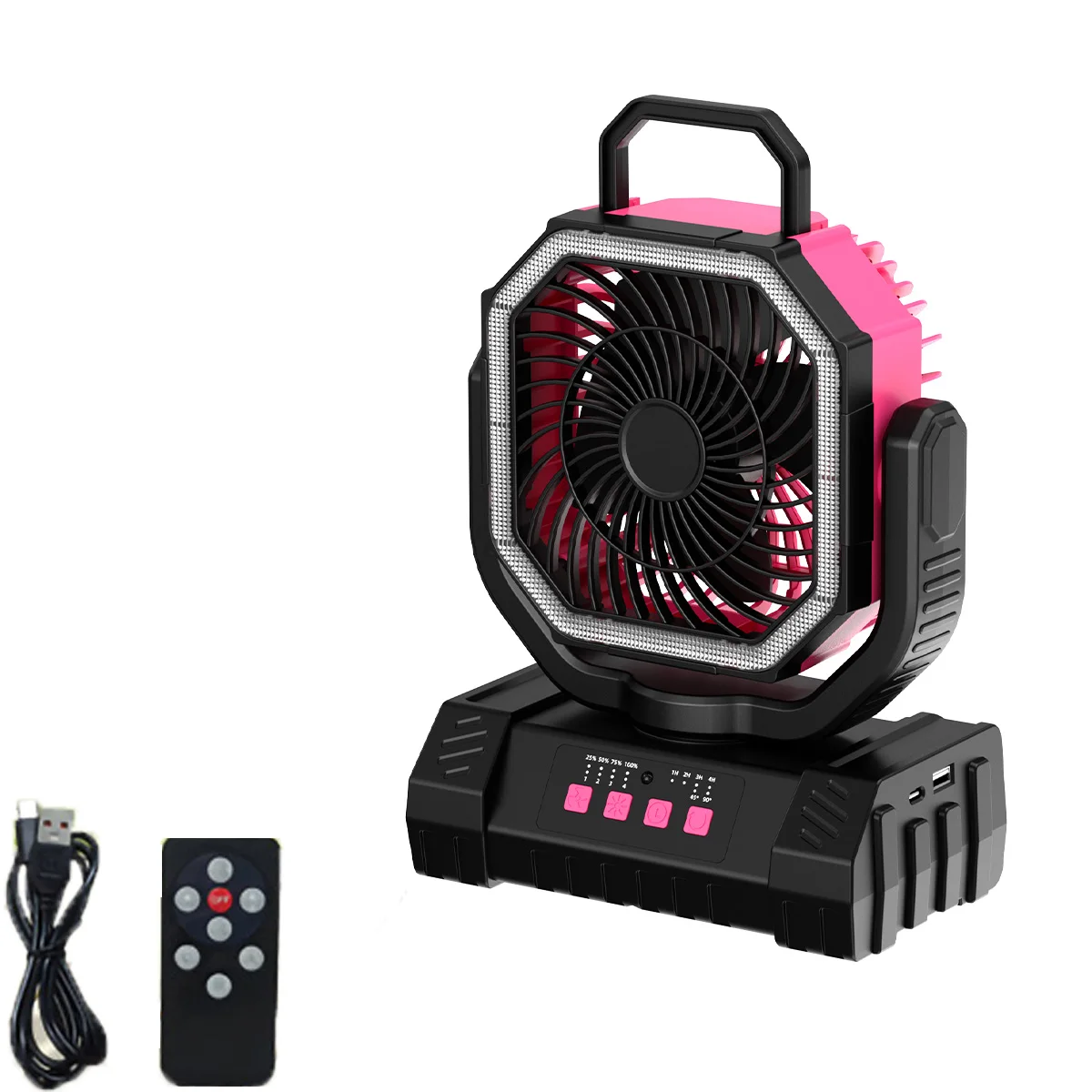 Campingventilator 20000mAh op batterijen werkende ventilator 4 snelheden met LED-licht/haak Oplaadbare buitenventilator voor feest/stroomuitval/vissen