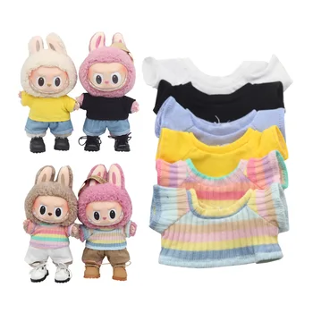 Ropa de muñeca de peluche, accesorios de atuendo para muñecas ídolo Kpop Exo Labubu de Corea, camiseta de muñeca de algodón de 10cm, conjunto de pantalones cortos de mezclilla, ropa