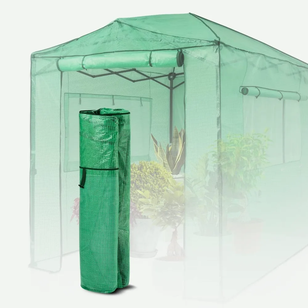 Replacement Cover for Portable Walk-in Greenhouse, Front and Rear Roll-Up Zipper Entry Doors and 2 Large Roll-Up Zipper