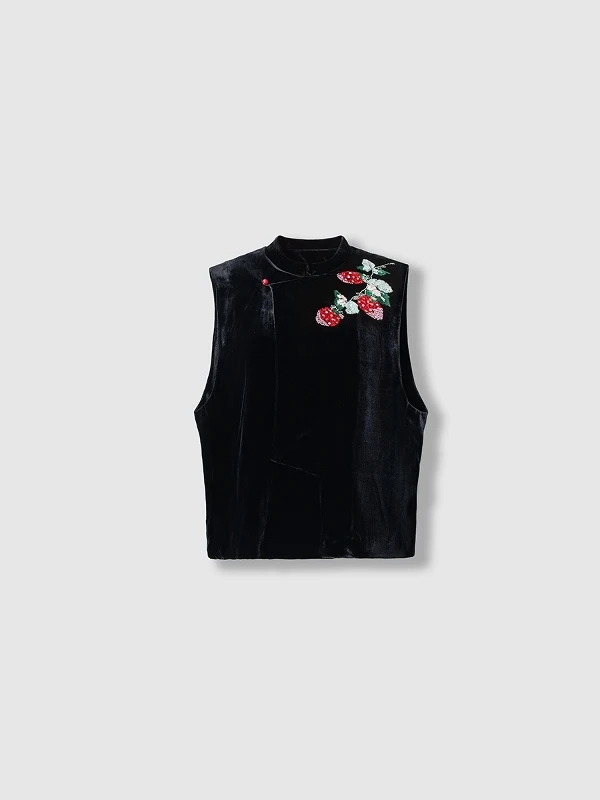 

Женская демисезонная куртка больших размеров из шелкового бархата с вышивкой клубничным узором из бисера, воротник-стойка, удобный крой, повседневная верхняя одежда