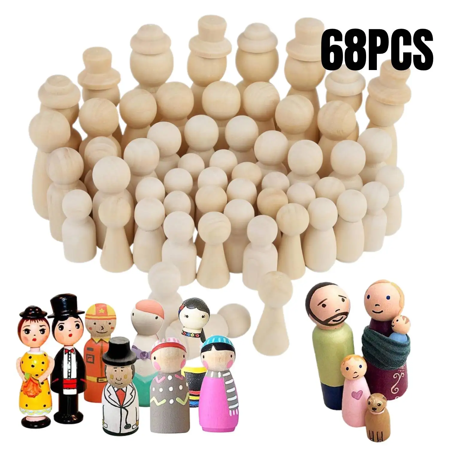 

Набор для росписи деревянных фигурок, 68 шт., деревянные заготовки для самостоятельной росписи, поделки своими руками, деревянные конусы для вечеринок, подарки на дни рождения