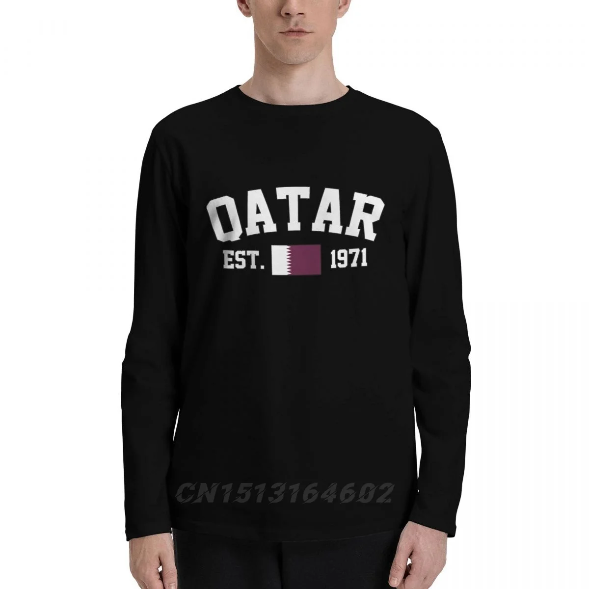 100% Cotton Qatar Flag With EST. Year Long Sleeve Autumn T shirts Men Women Unisex Clothing LS T-Shirt Tops Tees