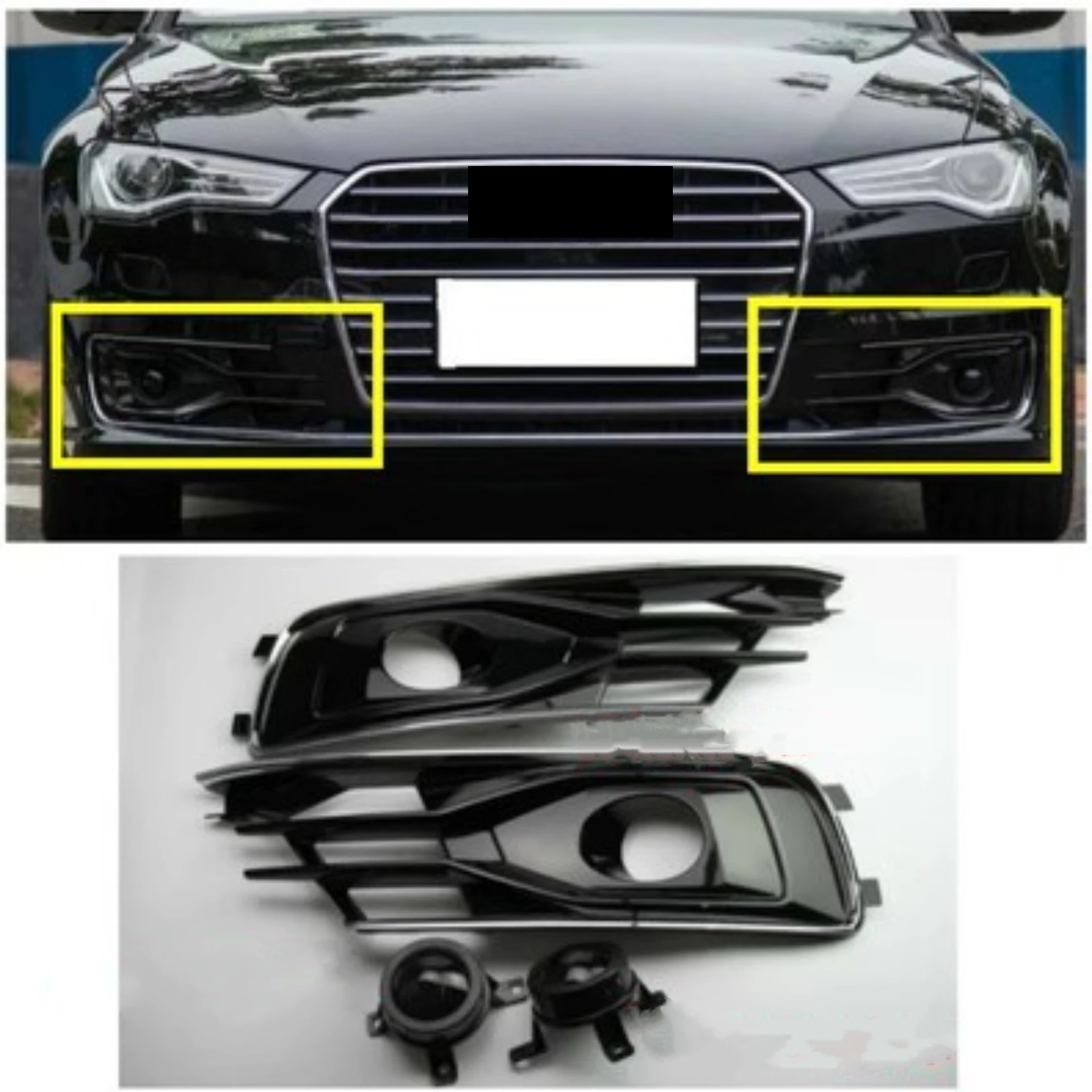 Lef and Right Fog Lamp Frame for Audi A6L C7 2016-2019 Convert Deluxe Bottom Grille with ACC Body Kit Car Accessories