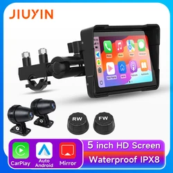 JIUYIN 5inch Motorcycle Navigation GPS Wireless Carplay Android IPX7 Waterproof HD Dual Video Recording Smart