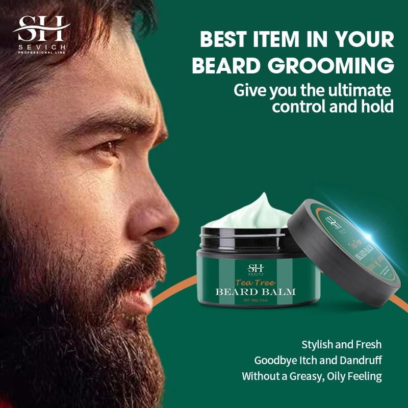 Sevich Tea Tree Beard Balm Softens Moisturizes Men\'s Beard Nourishing Skin Anti peeling Anti itching Beard Care Cream 100g