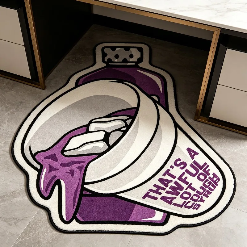 Unique Bottle Shaped Area Rug Trendy Street Art Print Non Slip Washable Floor Mat for Study Gaming Room Creative Interior Decor