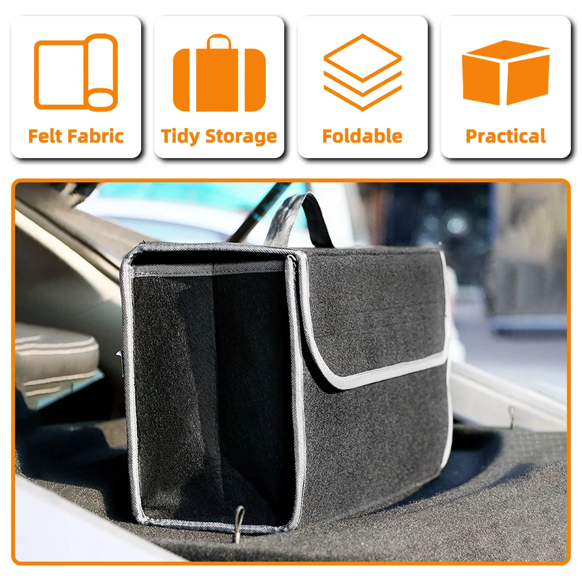Großer Filz-Auto-Organizer, faltbar, mit Klettverschluss, rutschfest, Auto-Innenzubehör, passend für die meisten Autos – Detail 2