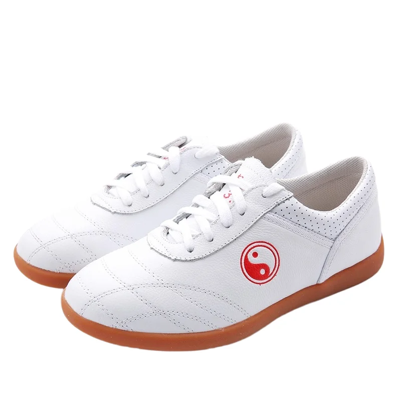Cowhide Leather  Tai Chi Shoes Martial Art Performance  Taiji Boxing Practice Shoes Free Flexible  white black