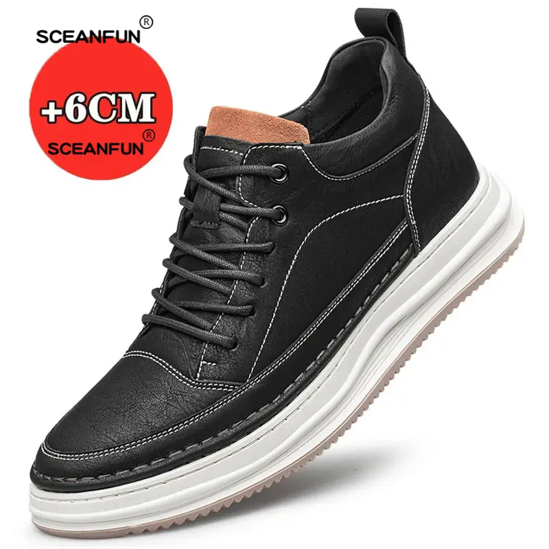 Chaussures de sport à plateforme en cuir véritable pour hommes, chaussures invisibles douces, augmentation de la hauteur, planche décontractée, mode, ino -44, 6cm