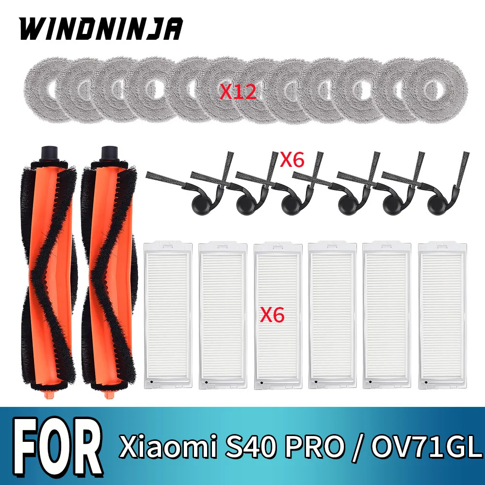 

Accessory Set for Xiaomi S40 PRO OV71GL Robot Vacuum Washable Filter Mop Cloth Main Roller Side Brushes Dust Bag Spare Parts