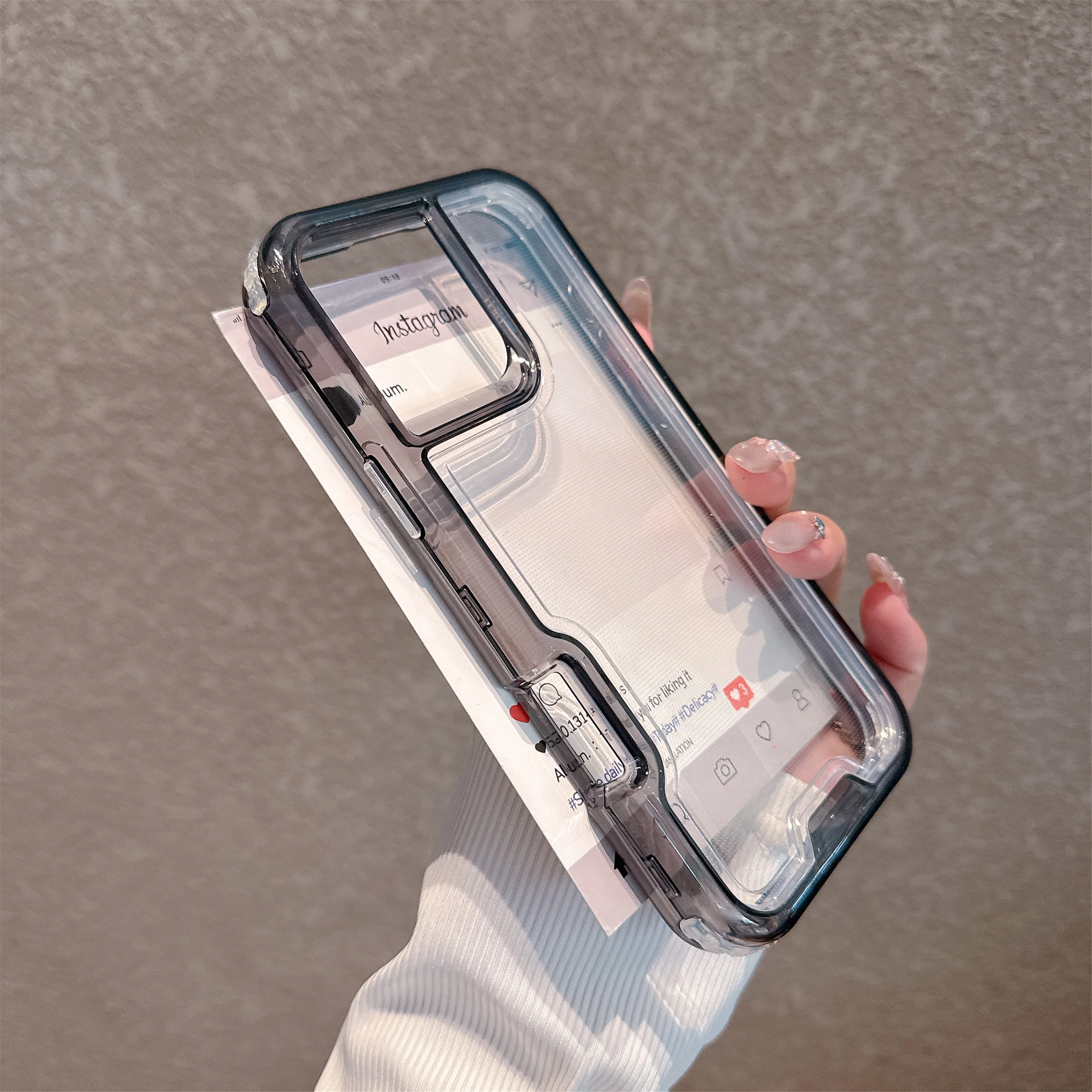 

High Quality Clear PC+TPU 3 in 1 Anti-drop Armor Phone Case for iPhone 11 12 13 14 15 16 Pro Max Shockproof Transparent Cover