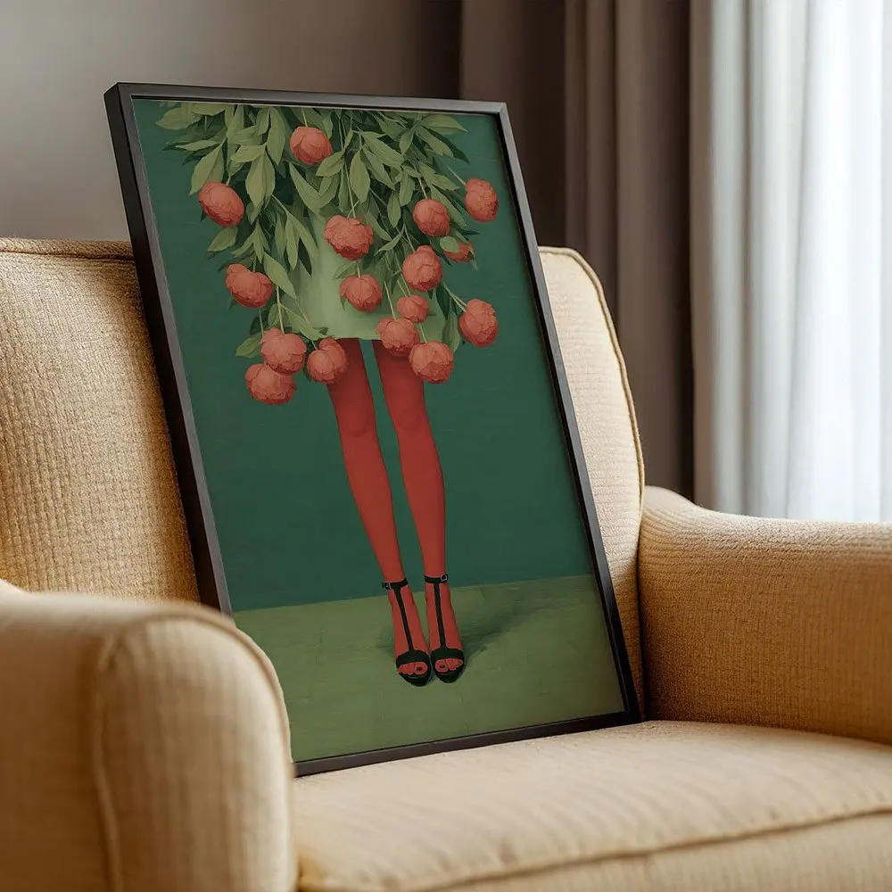 Abstract Floral Lady Portrait Canvas Poster Wall Art,2D Print Hanging Painting,Vintage Home Decor For Living Room Bedroom