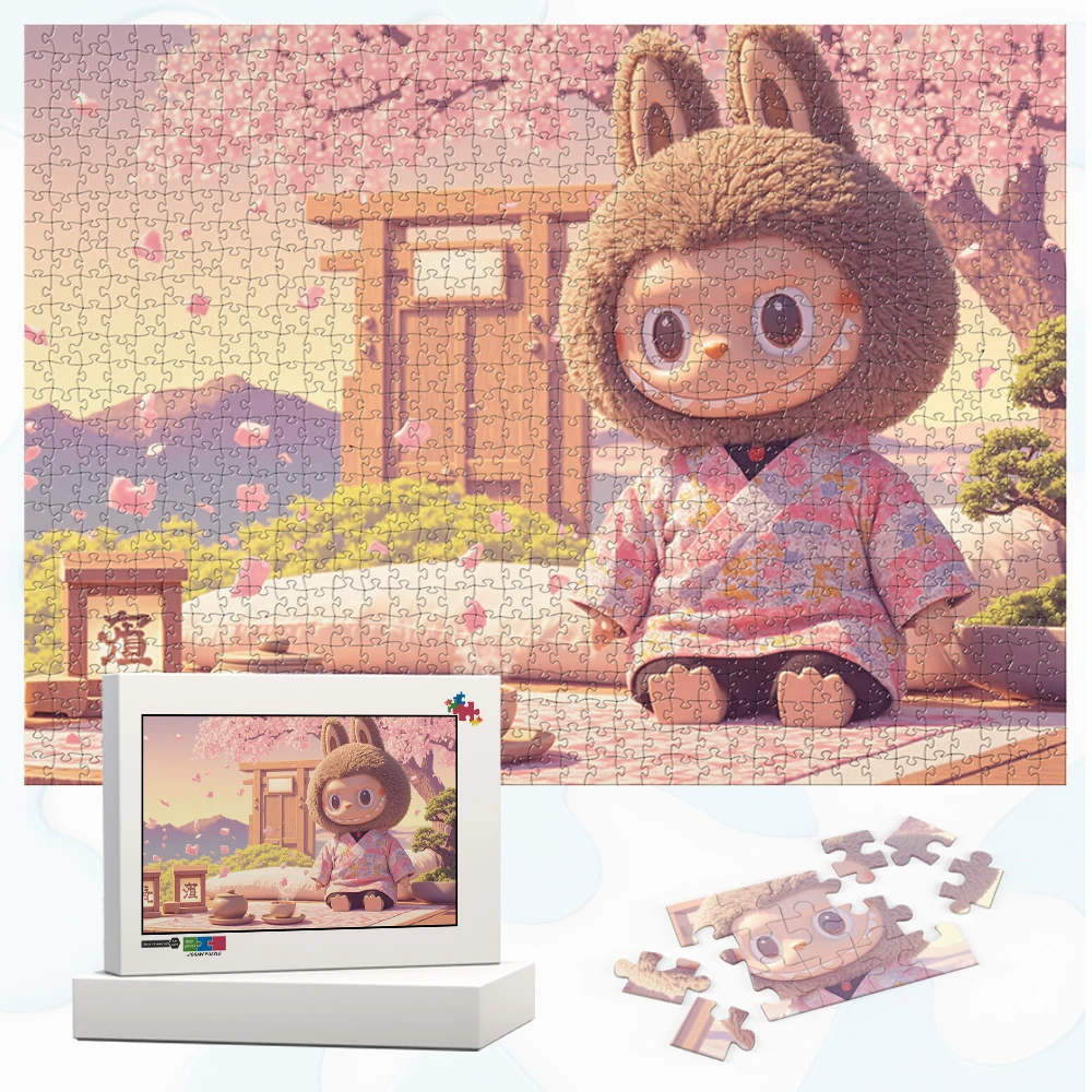 

Labubu Sakura Shrine Jigsaw Puzzles Cartoon MINISO Japanese Style Illustration Large Adult Jigsaw Unique Design Adults Puzzles