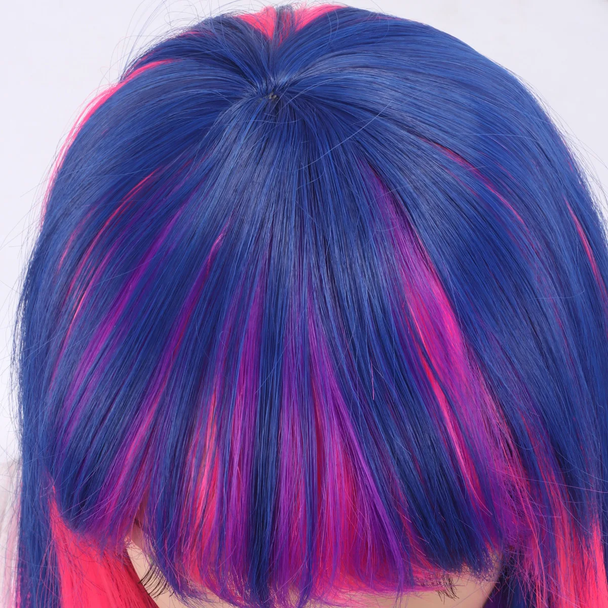 Long Straight Synthetic Wig With Bangs, Blue Pink Purple Highlight Colored Hair Wigs, Heat Resistant Costume Wig for Women - view 5