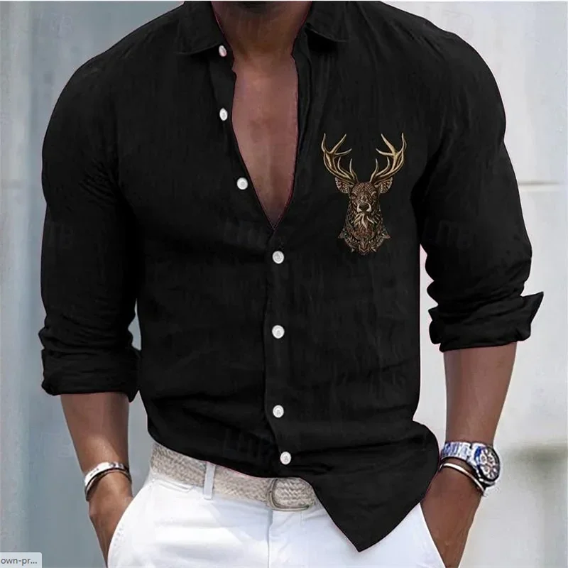 Men's Linen Soft, Comfortable, Simple Shirt Flip-over Beach Shirt Long Sleeves Pure Color Hawaiian Pink Pattern New Collection