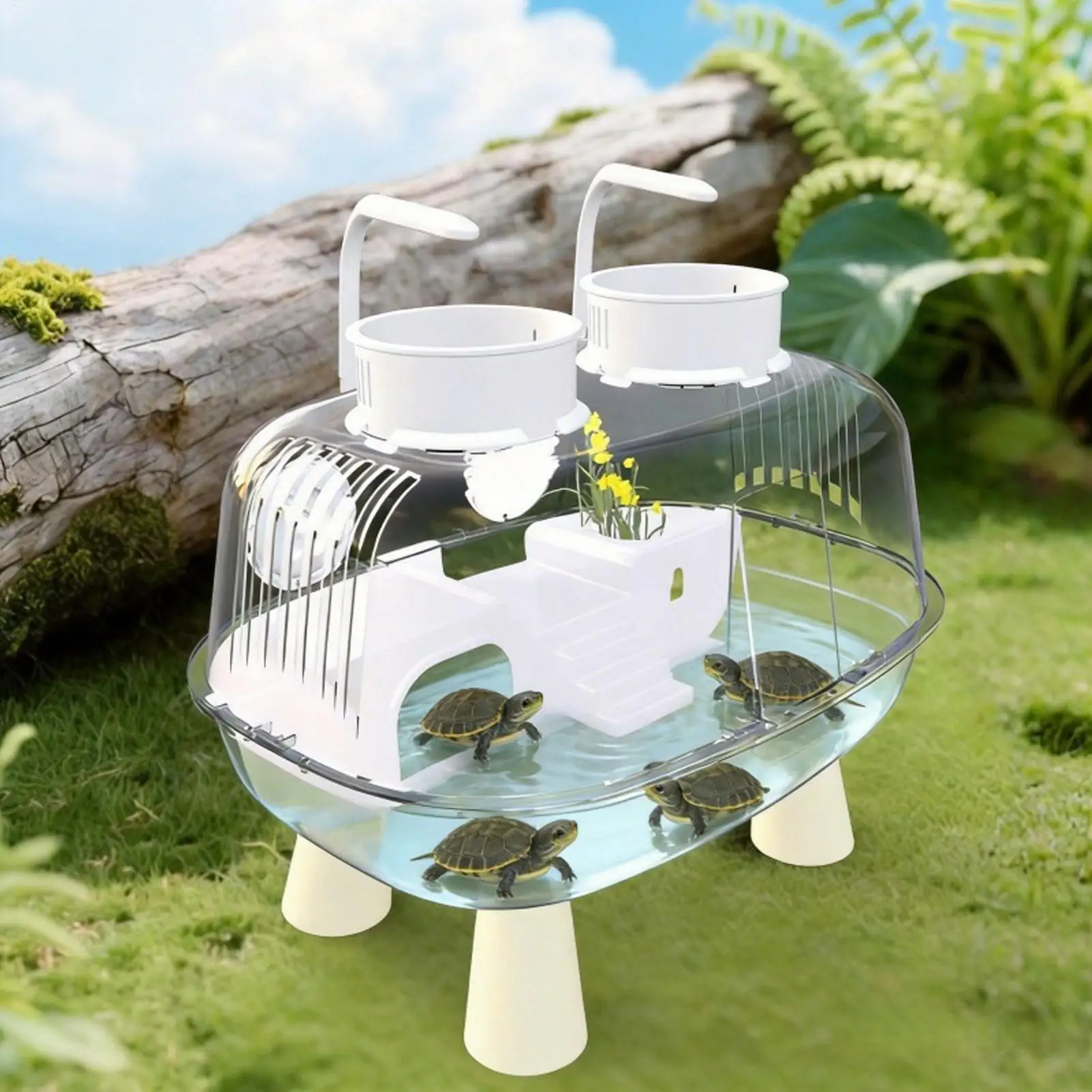 

Turtle Tank With Light Basking USB Powered Enclosure Turtle Tank Pet Reptile Habitat For Indoor Home Living Room Apartment