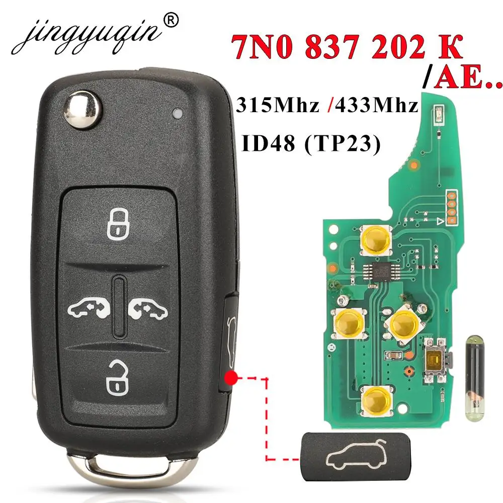 jingyuqin 7N0837202K /F/AE Remote key 315/434Mhz For VW Sharan Multivan Caravelle Transporter ID48 NON-KEYLESSGO 5K0 837 202 AD