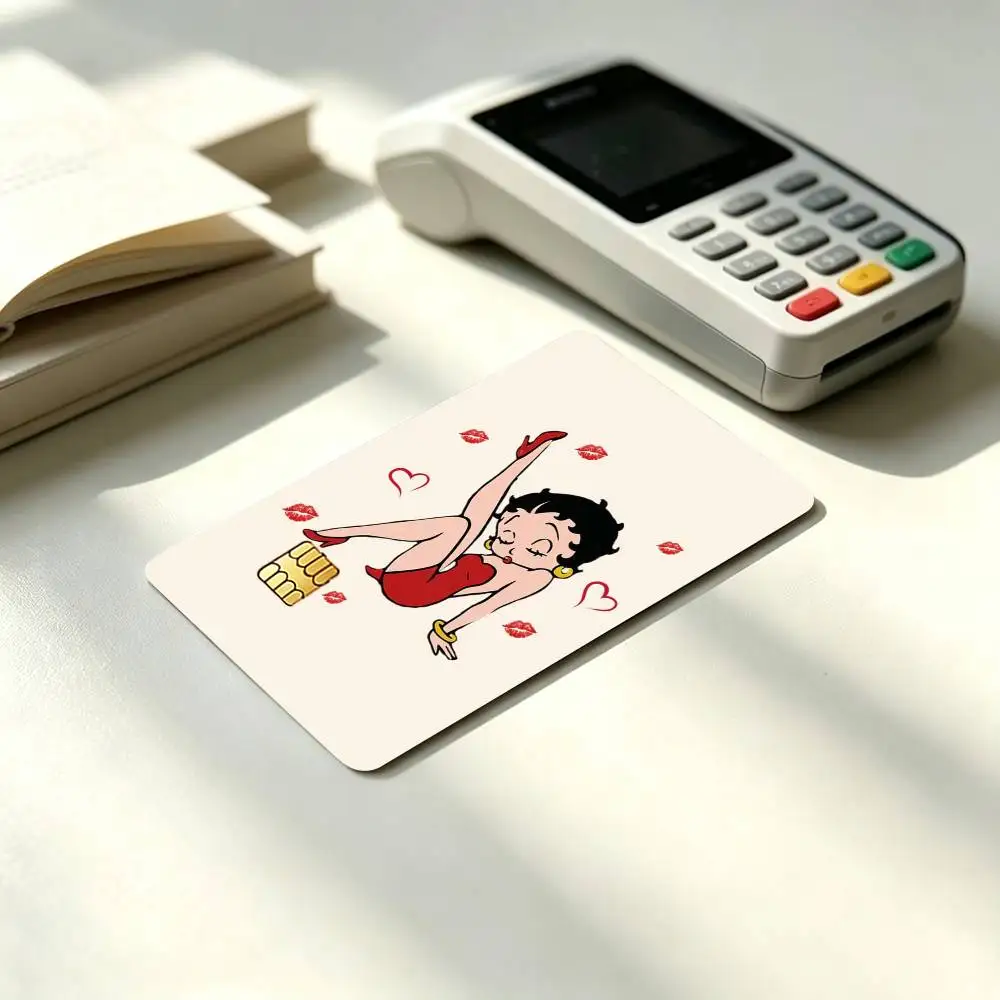 B-Betty Boop Chibi Retro Stage Red Heart  Credit Card HD Stickers Small Chip Waterproof Sticker Game Card Decal Gift view 4