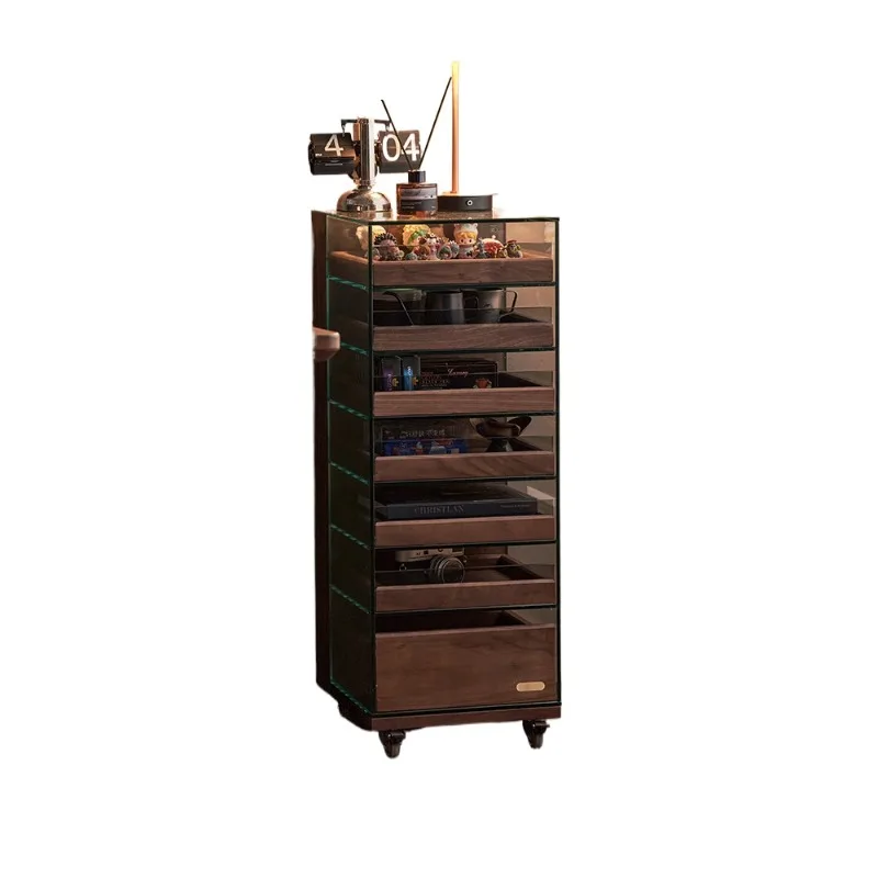 

Glass Display Cabinet Sofa Side Cabinet Black Walnut Removable Jewelry Storage Cabinet Figure Solid Wood Tea Set