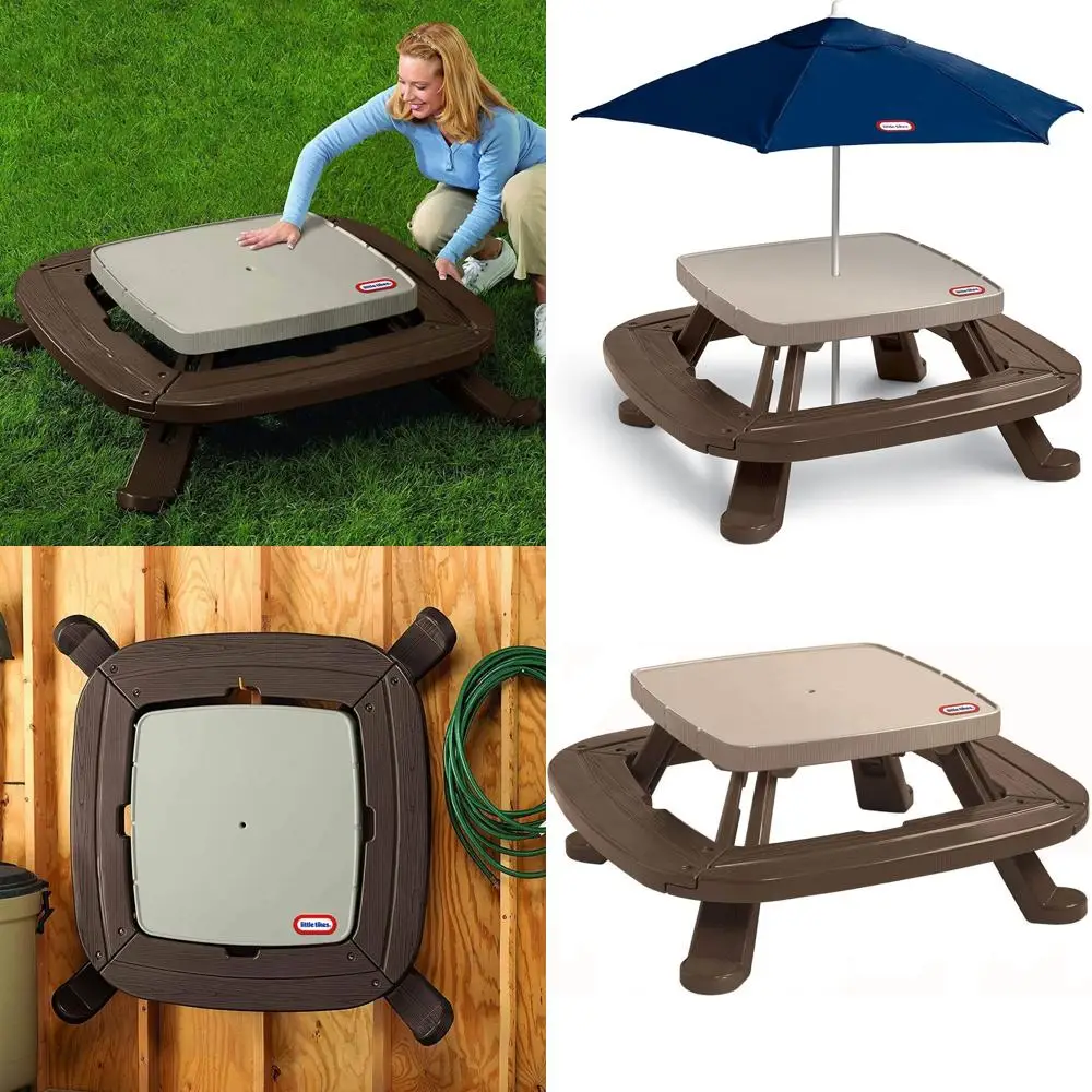 

Стол для пикника в винтажном стиле с подходящим зонтом для улицы, коричневый (63243)