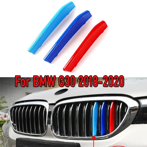 Комплект Из 3 Декоративных Накладок Из АБС-пластика Для Передней Решетки BMW G30 5 Серии 2018-2024, Сетчатые Фиксаторы M-стиля