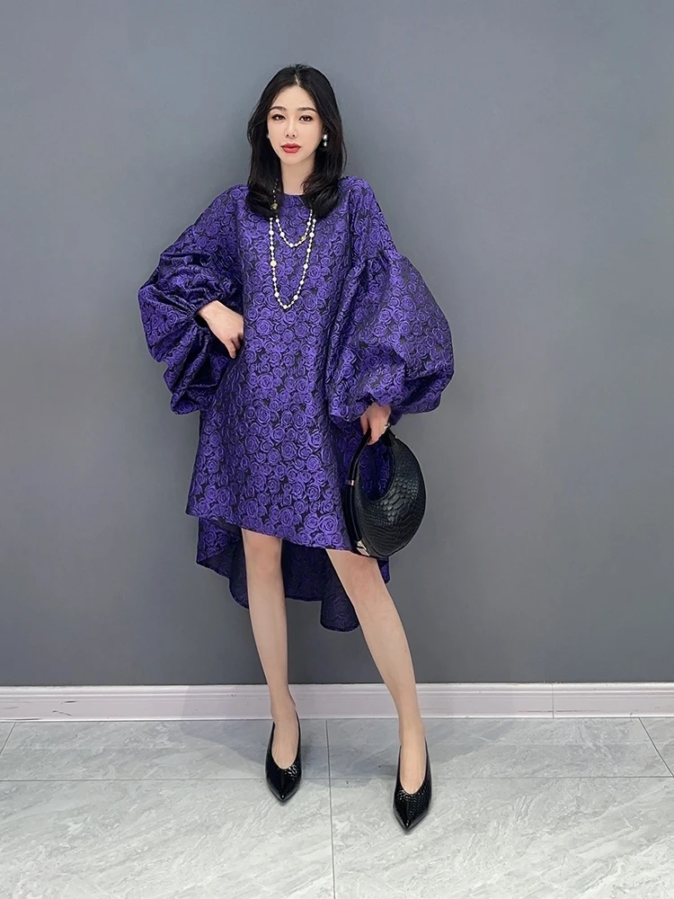 

The new spring/summer 2023 women dress hubble-bubble sleeve ultra-loose round collar short skirt leisure temperament silk dress