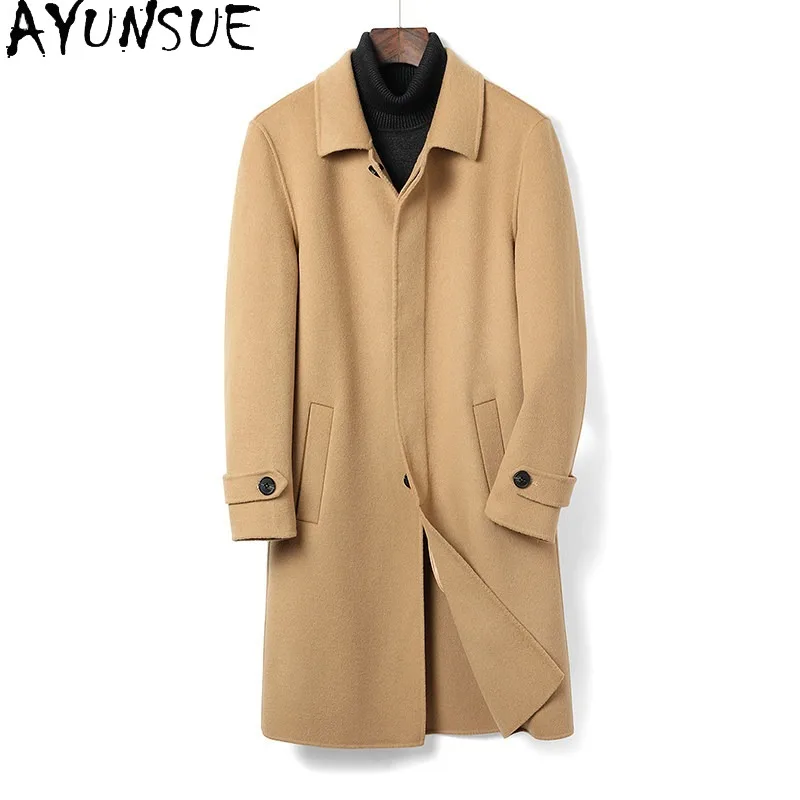AYUNSUE High Quality Double-sided 100% Wool Coat Man Clothing 2026 Autumn Winter Fashion Woolen Jacket Mid-length Trench Coats