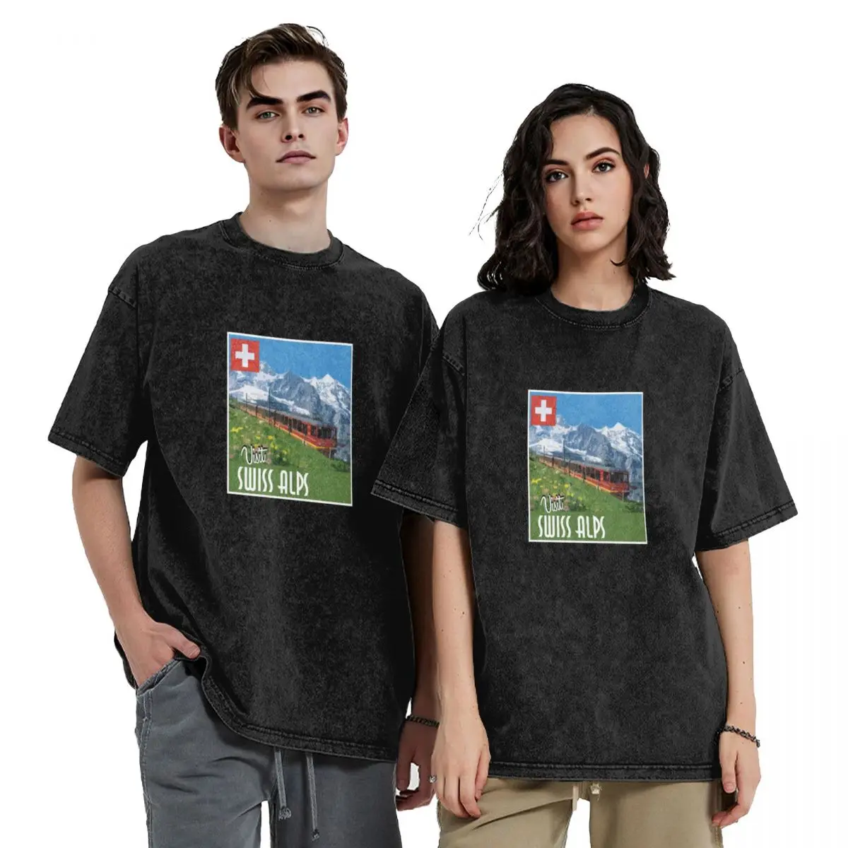 

Vintage Travel Poster Swiss Alps T-Shirt T-shirts man tees oversized rapper graphic tees luxury clothes men