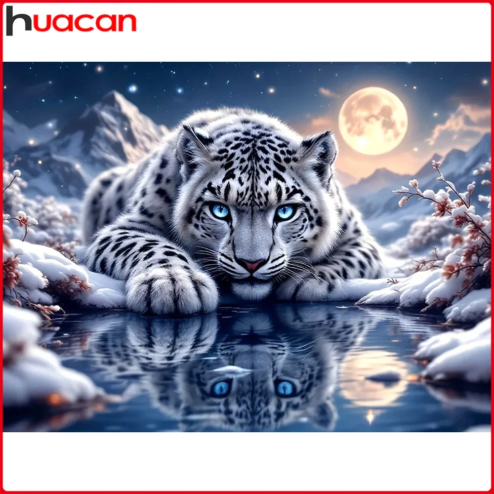 Huacan Neuheiten Diamantmalerei Leopard Mond Diamant-Mosaik Tier Landschaft Komplettes Set Wanddekoration
