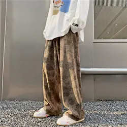 Vintage Floral Corduroy Pants Streetwear Y2k Men Wide leg Oversize Harajuku Casual Straight Long Trousers 2023 Korean Fashion