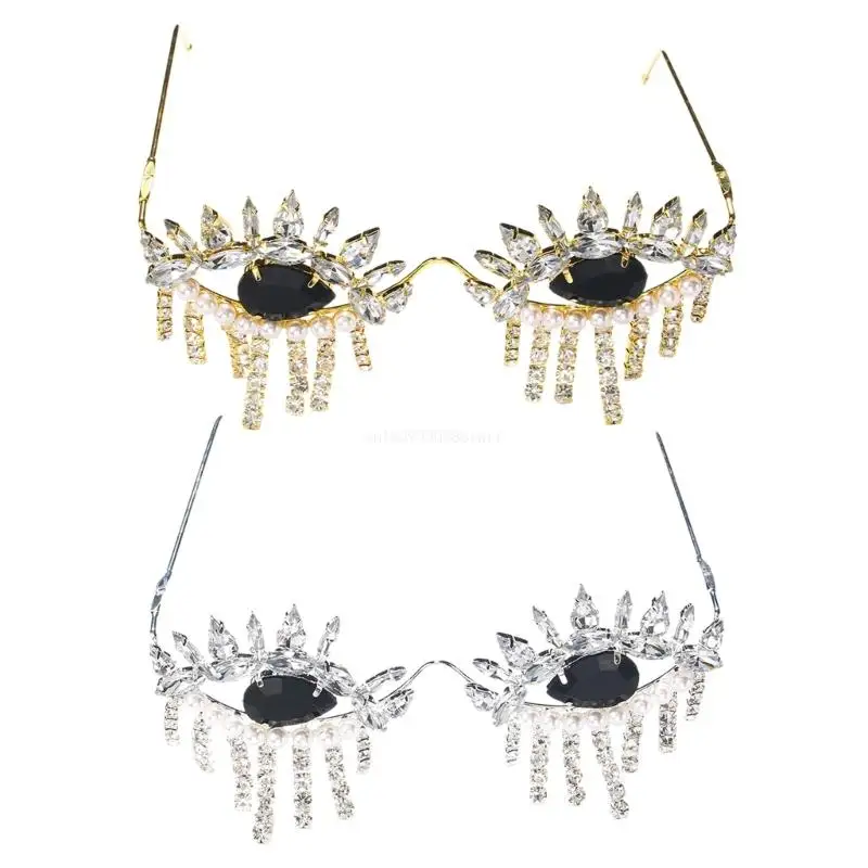 Fashionable Pendant Glasses with Sparkling Diamond Setting Stylish Frameless Fringe Eyewear for Women's Face Dropship