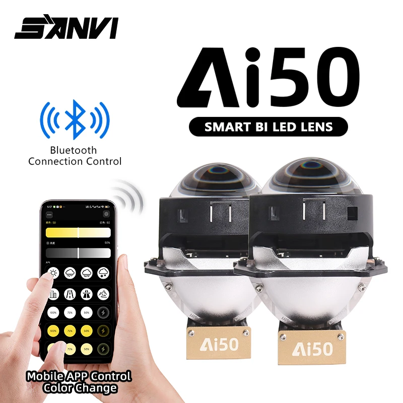 

Sanvi Ai50 Bi светодиодный объектив проектора, приложение Bluetooth-управление для светодиодных фонарей Hella 3000K 4300K 6000K, светодиодные фары, автомобильные аксессуары