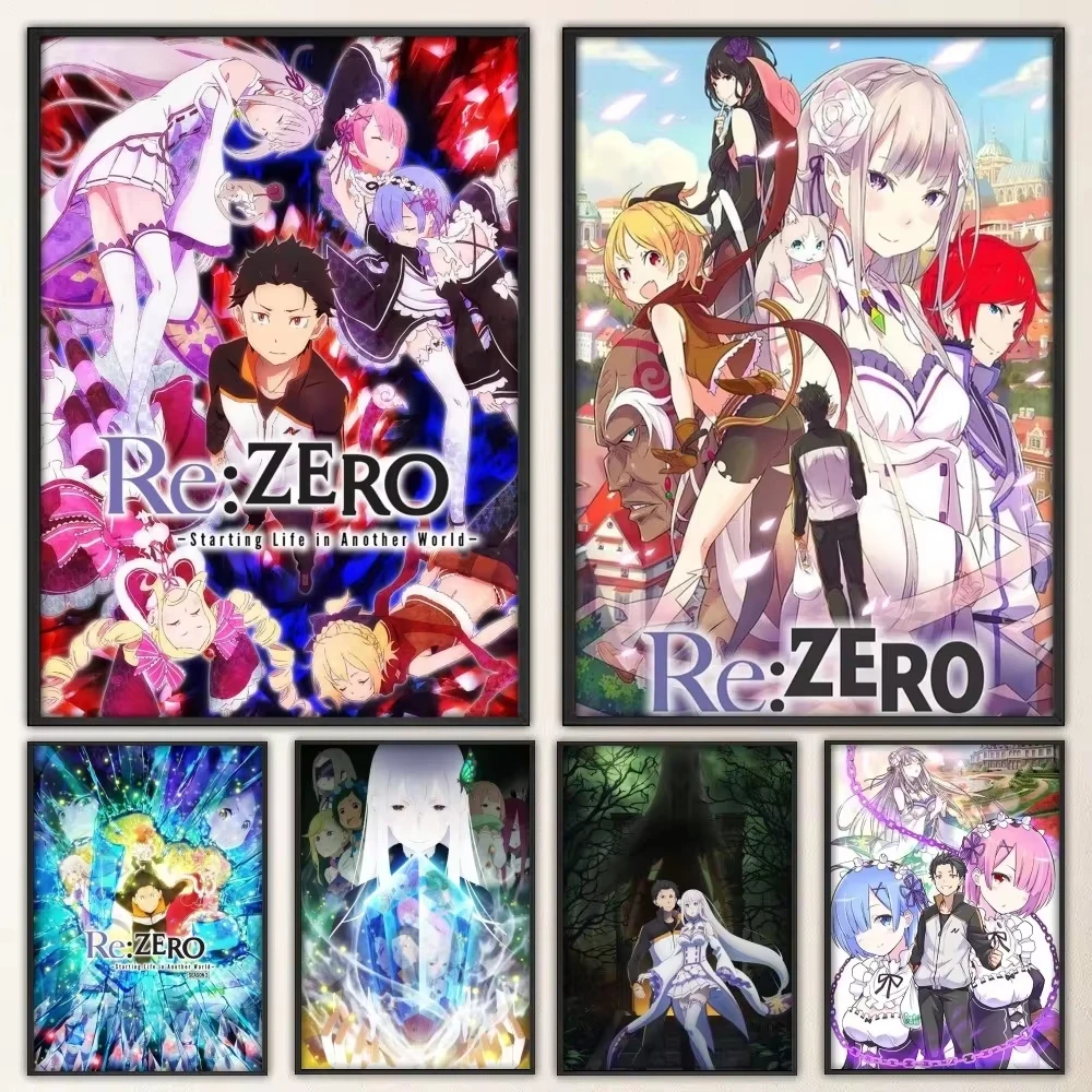 Re Zero Anime Poster Fancy Poster Wall Sticker for Living Room Bar Vintage Decorative Painting Middle