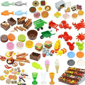 DlY Mini Food Building Block Figures Bread Fish Fruit Chicken Crab Hot Dog Cake Pizze Carrot Box Creative Toys City Parts Brick 12 best sales lego fish tank - №6