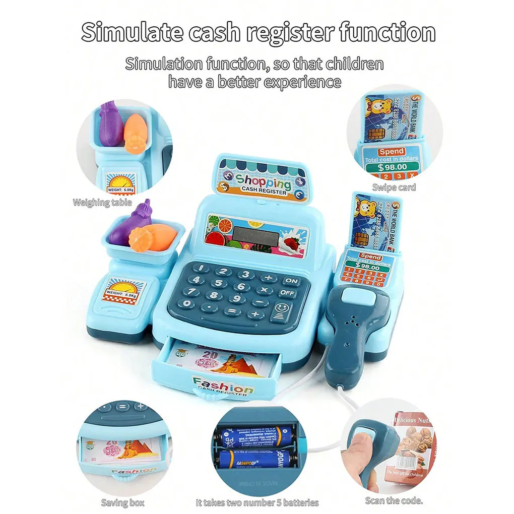 Simulation Supermarket Cash Register Toys Set Calculation Checkout With Lighting Sound Effects Early Education Interactive Toys