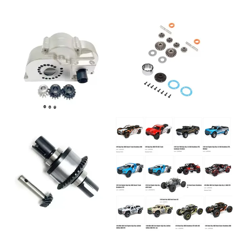 LOSI 1/10 Baja Rey Metal Center Gearbox Housing with Differential Rear Drive Shaft - Complete Aluminum Transmission Upgrade Set