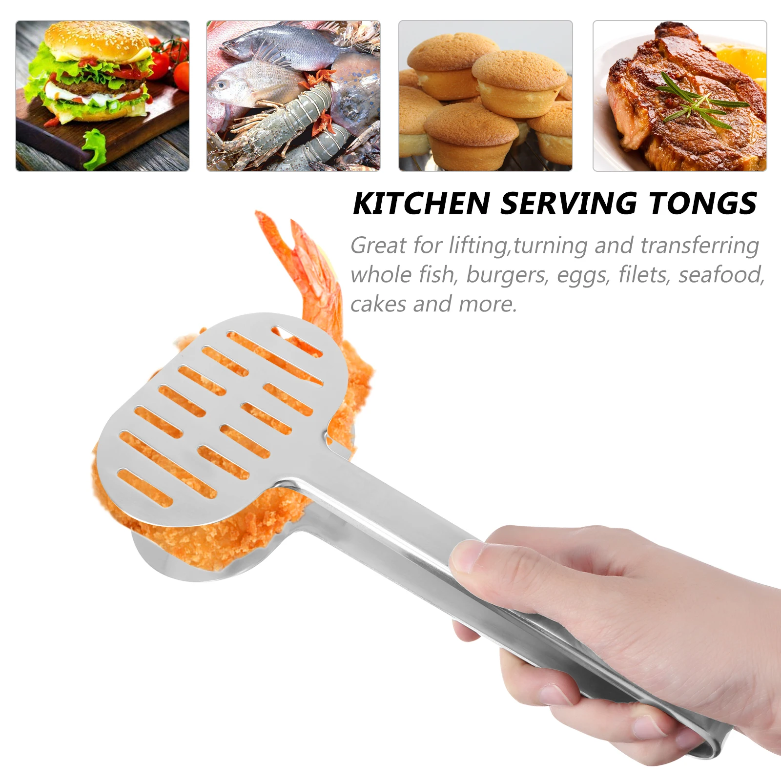 

Stainless Steel Food Clip Tong Exquisite Mirror Polishing Smooth Edge Kitchen Serving Tongs for Fish Burgers Eggs Cakes Buffet