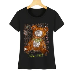 Hot selling high quality hot diamond bear cute bear series women's T-shirts summer short-sleeved printing diamond color diamond