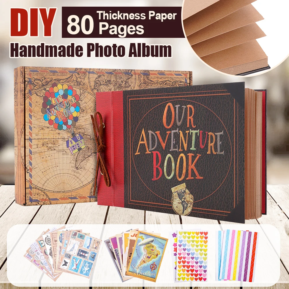 80 Seiten DIY handgemachtes Fotoalbum Scrapbook Unser Abenteuerbuch Retro Kraftalbum Hochzeitstag Erinnerung Muttertagsgeschenk