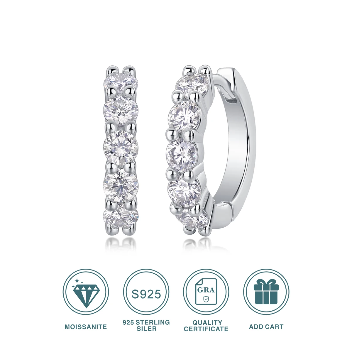 

1pair Moissanite Earrings Round Hoop Style 925 Sterling Silver 18K Gold Plated Gift Jewelry for Women Comes with GRA Certificate