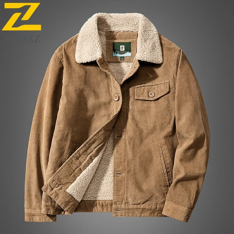 

COMXZ 2025 Men Corduroy Padded Coat Korean Style Fashion Pure Cotton Loose Fit Big Size Notch Collar sport Jacket Autumn Winter