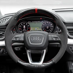 Black Suede Carbon Fiber Car Steering Wheel Cover For Audi A4 Allroad 2017-2018 / Q3 2019 / Q5 2018-2019 DIY Hand-stitched