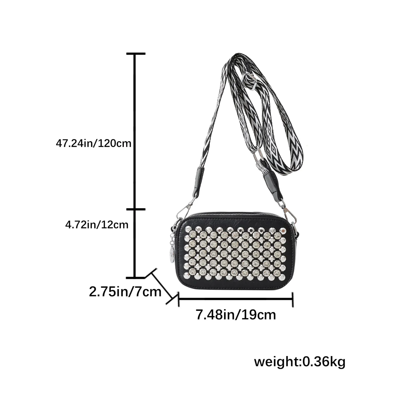 A Shiny, Diamond-encrusted Messenger Bag with Wide Shoulder Straps for Festivals and Banquets.