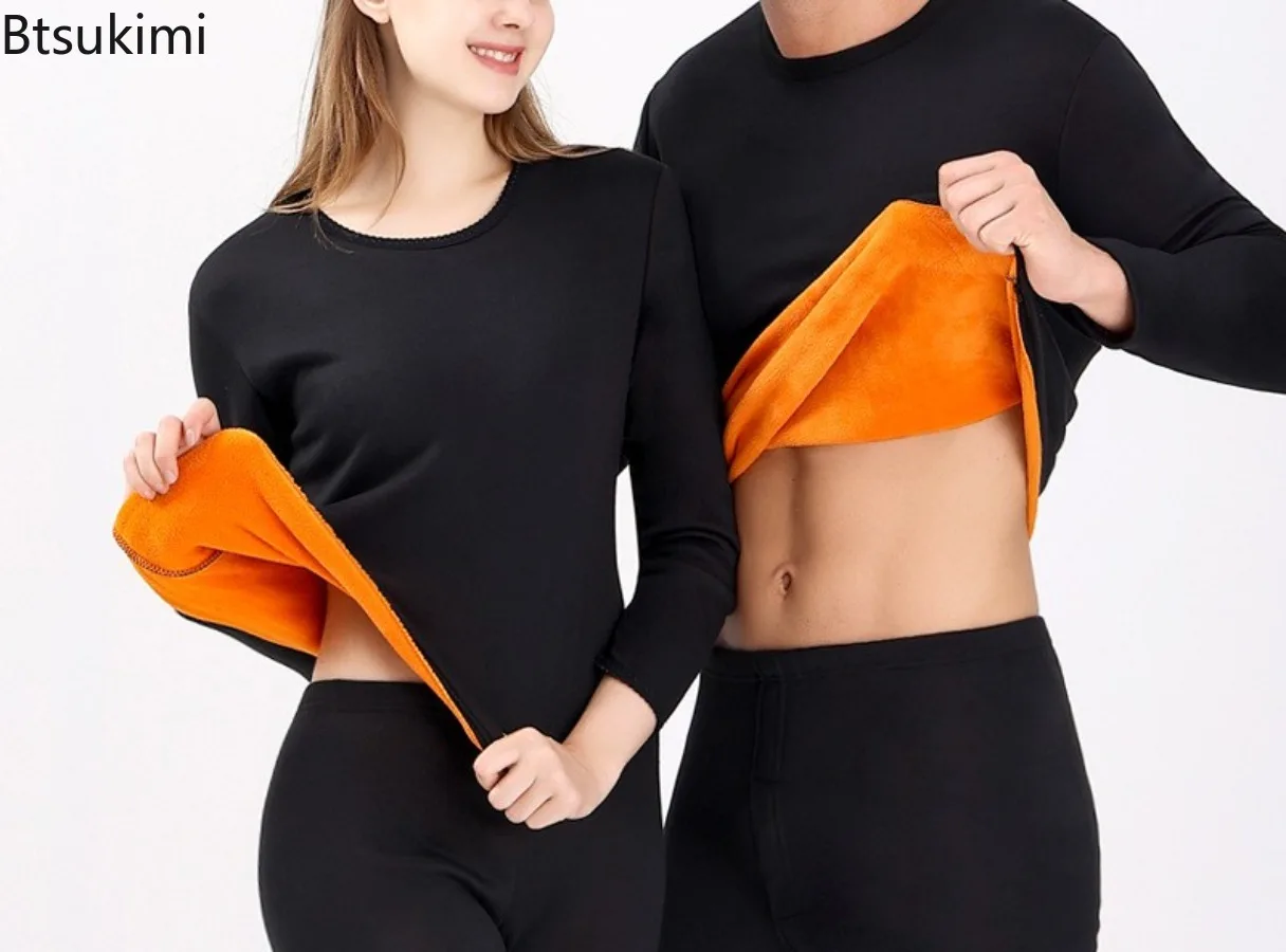 New Winter Thermal Underwear Sets Men and Women O-neck Double Layer Two-pieces Tops+Pants Thicken Cool-proof Keep Warm Clothing