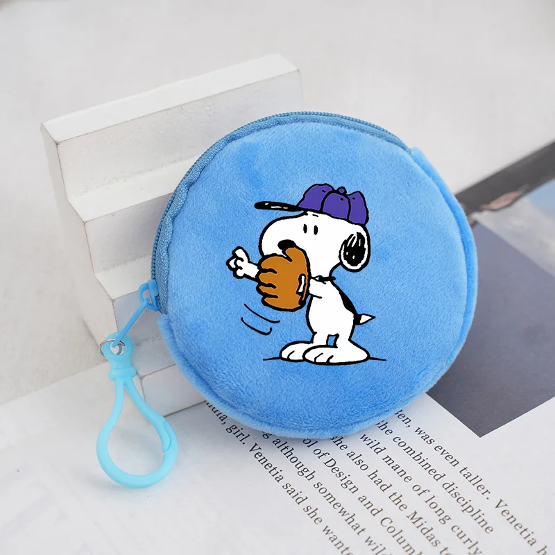 Snoopy Kid Plush Coin Purse Kawaii Round Mini Wallet Peanuts Comic Characters Zipper Purse Boys Girls Money Bags Child Xmas Gift