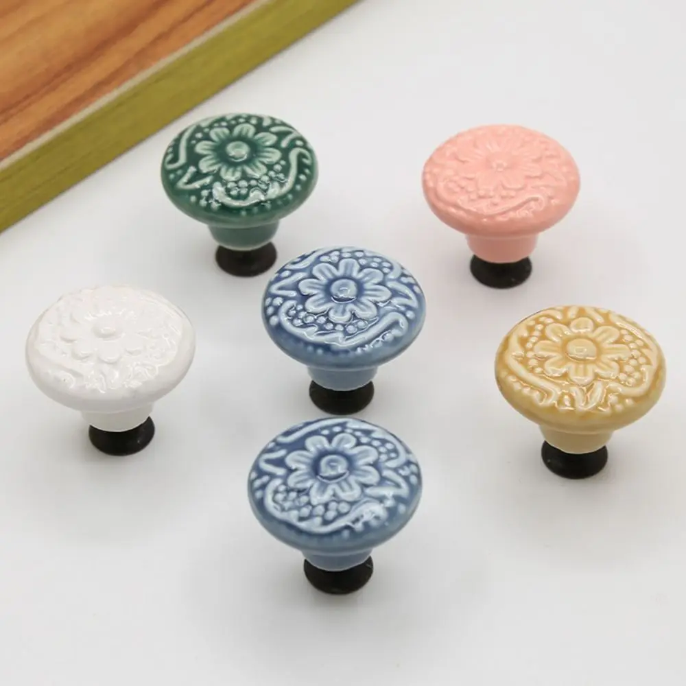 Vintage Single Hole Ceramic Knob Flower Surface Pull Handles Door Knob Round Cabinet Knob Cupboard