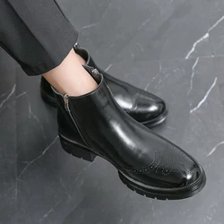 British Style Chelsea Boots Men Mid Calf Dress Shoes Business Formal Ankle Boots Antumn Bota Masculina Split Leather Shoes