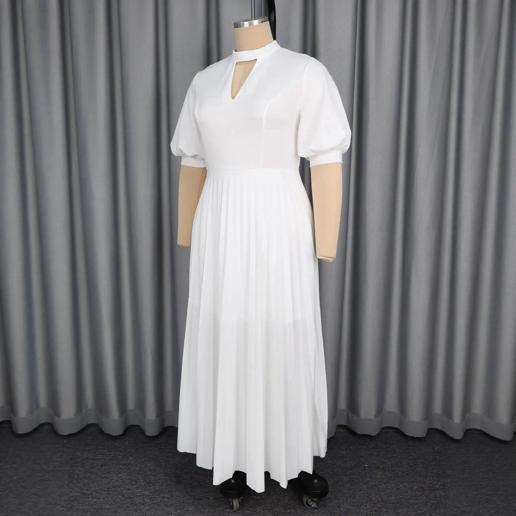 

Размер Половина плюс Высокий воротник Полое элегантное платье с высокой талией Элегантная вечерняя плиссированная юбка Элегантное платье Халат Vestido Женское